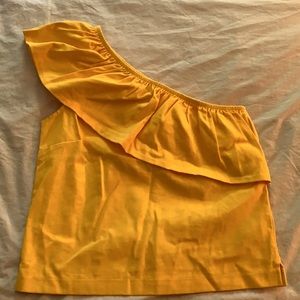 JCrew one shoulder ruffle yellow top like new